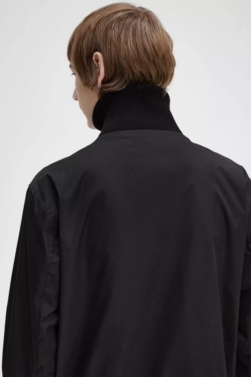 chaqueta bomber de tenis de punto acanalado fred perry para hombre color negro
