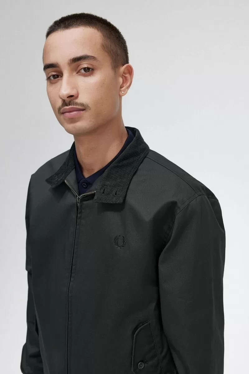 chaquetas de algodón encerado fred perry para hombre color verde noche