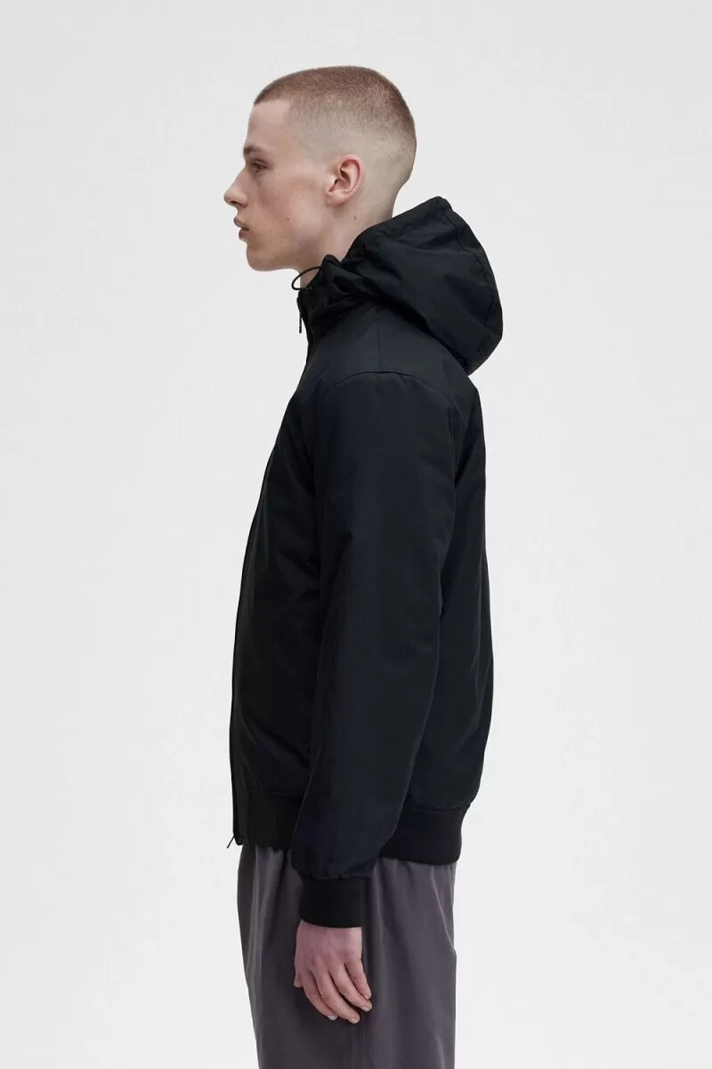 chaquetas fred perry brentham acolchadas con capucha para hombre color negro y metalizado