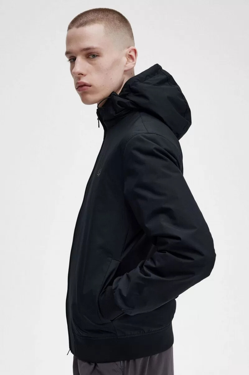 chaquetas fred perry brentham acolchadas con capucha para hombre color negro y metalizado