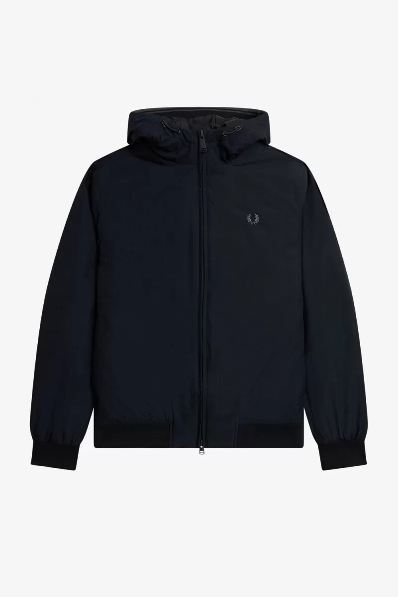 chaquetas fred perry brentham acolchadas con capucha para hombre color negro y metalizado