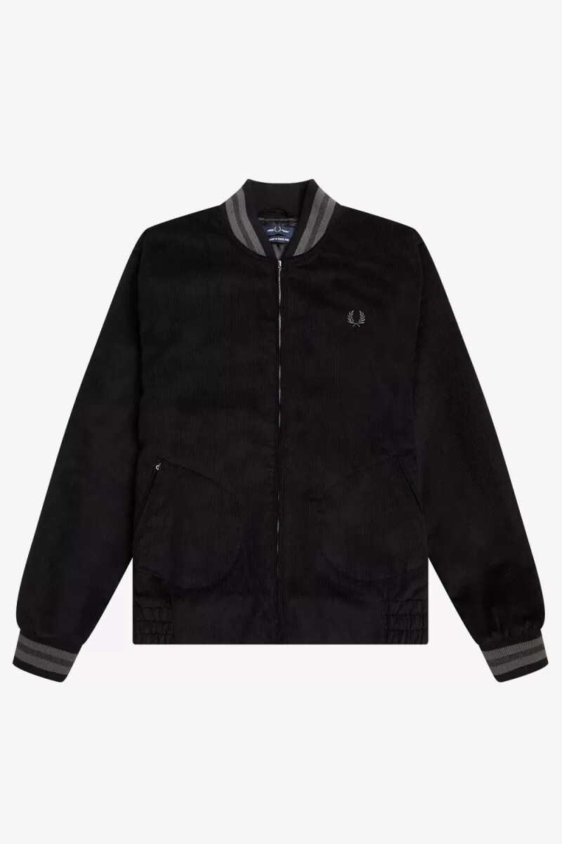 chaqueta bomber de tenis fred perry needlecord para hombre color negro
