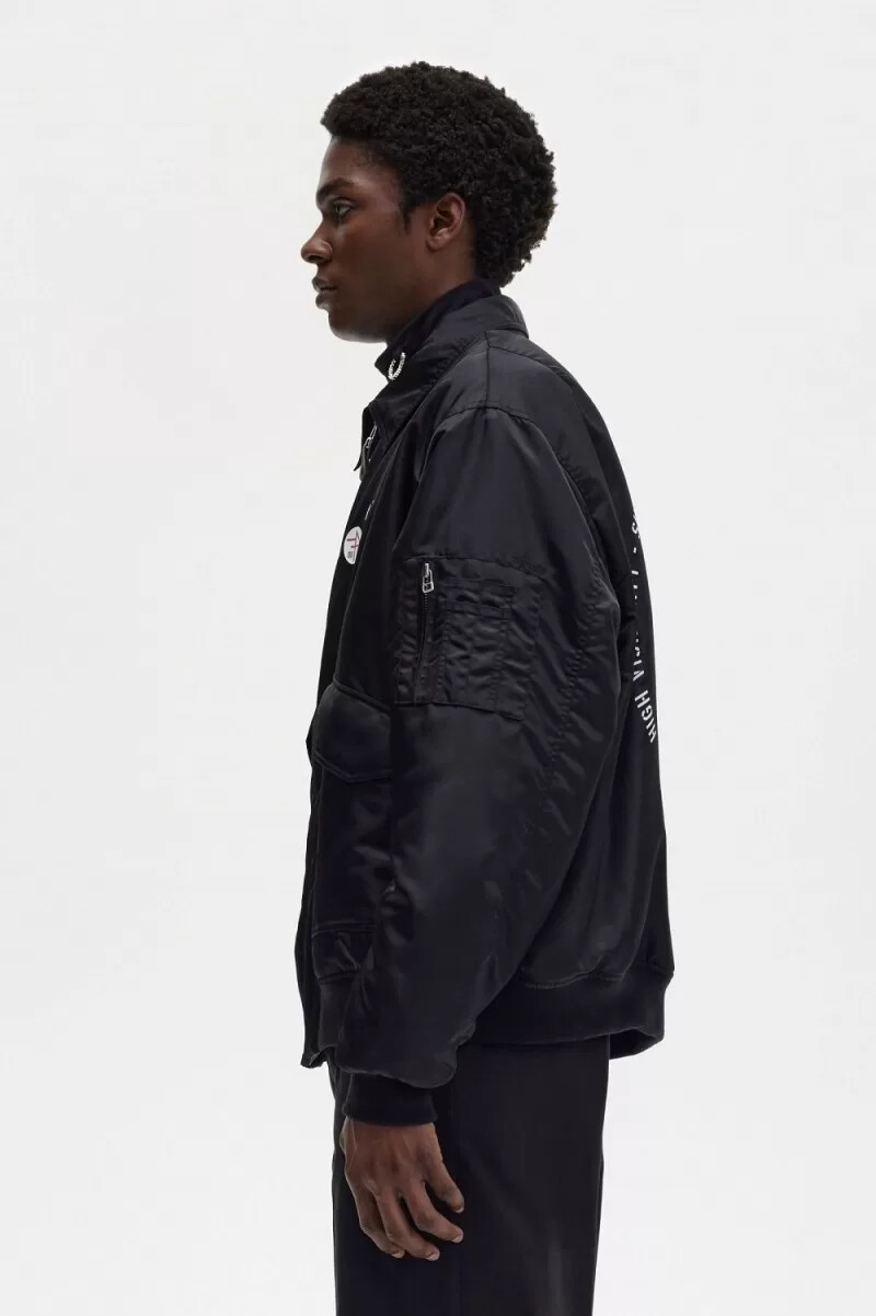 chaquetas de vuelo estampadas fred perry para hombre en negro
