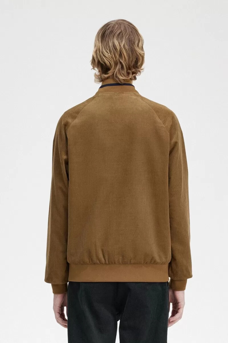 chaqueta bomber de tenis fred perry waffle cord para hombre color marrón