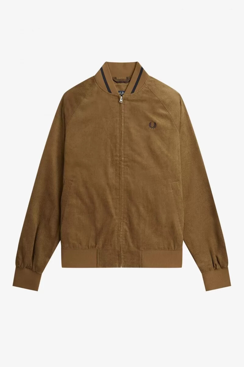 chaqueta bomber de tenis fred perry waffle cord para hombre color marrón