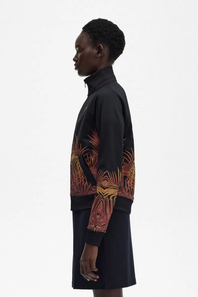chaqueta deportiva con estampado de palmeras de fred perry para mujer color negro