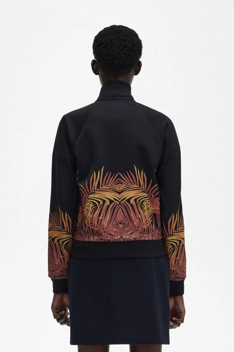 chaqueta deportiva con estampado de palmeras de fred perry para mujer color negro