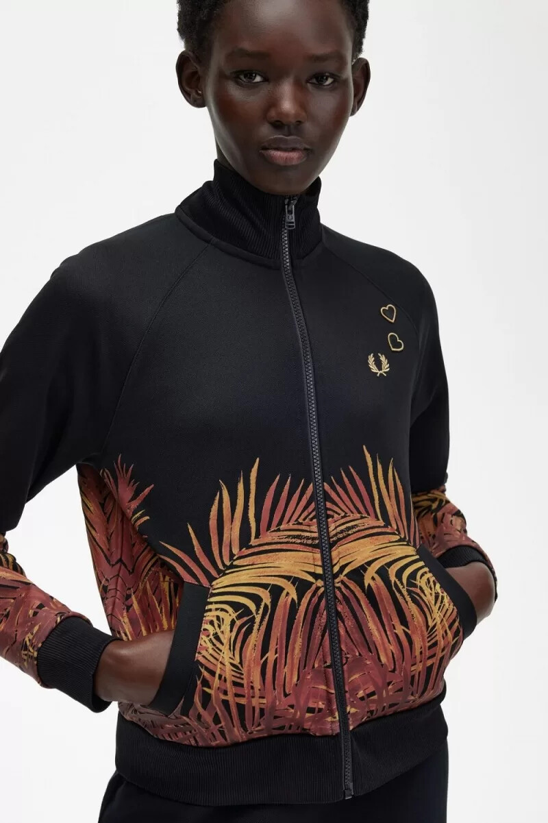 chaqueta deportiva con estampado de palmeras de fred perry para mujer color negro