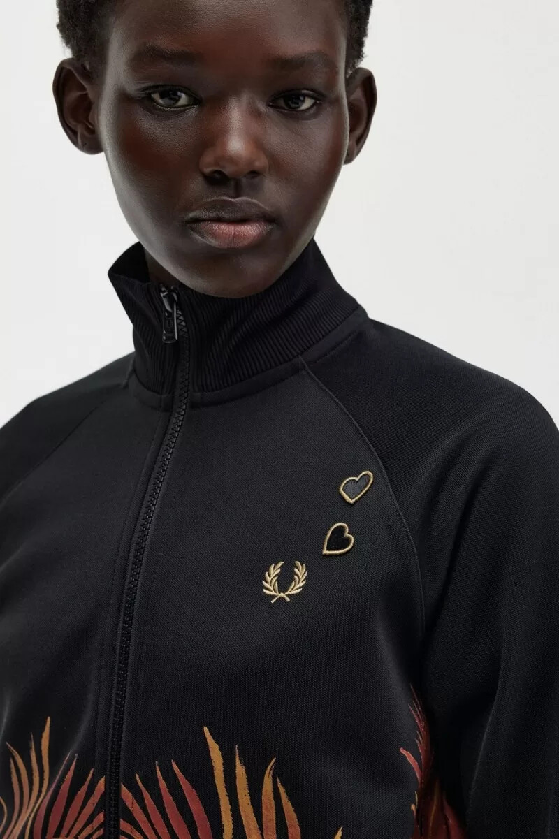chaqueta deportiva con estampado de palmeras de fred perry para mujer color negro