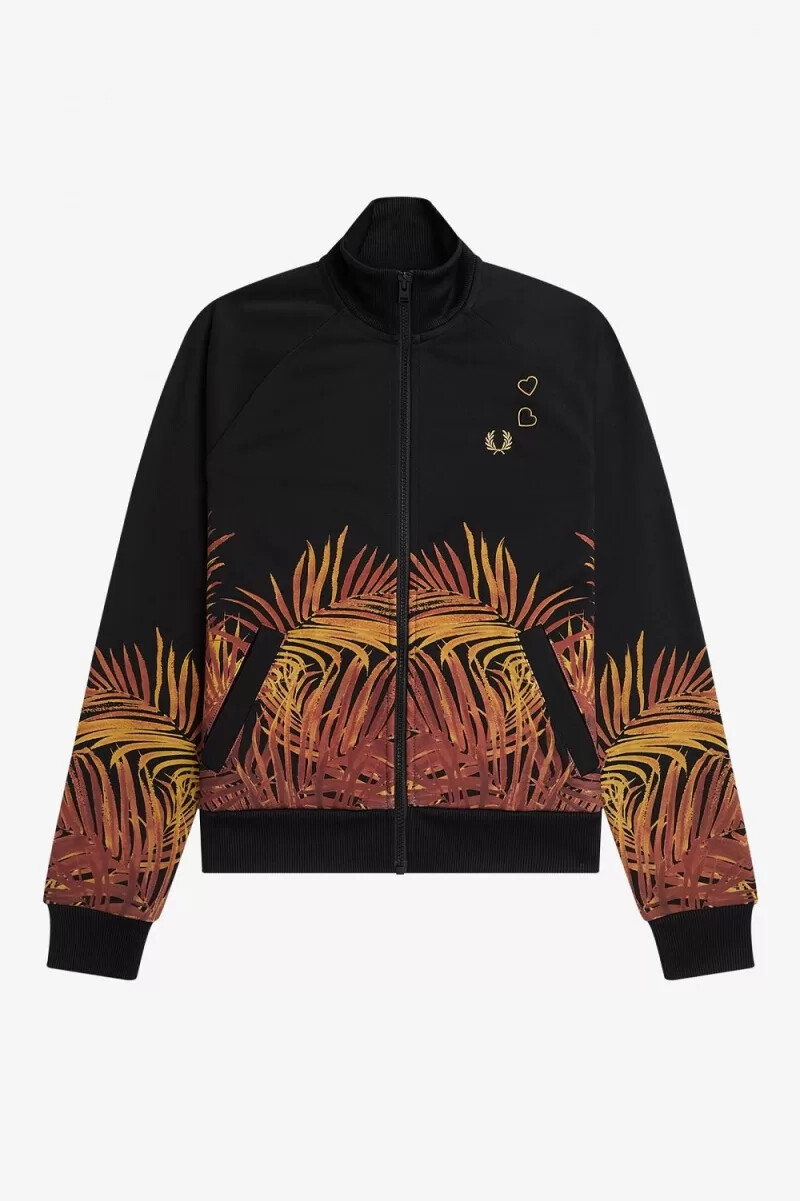 chaqueta deportiva con estampado de palmeras de fred perry para mujer color negro