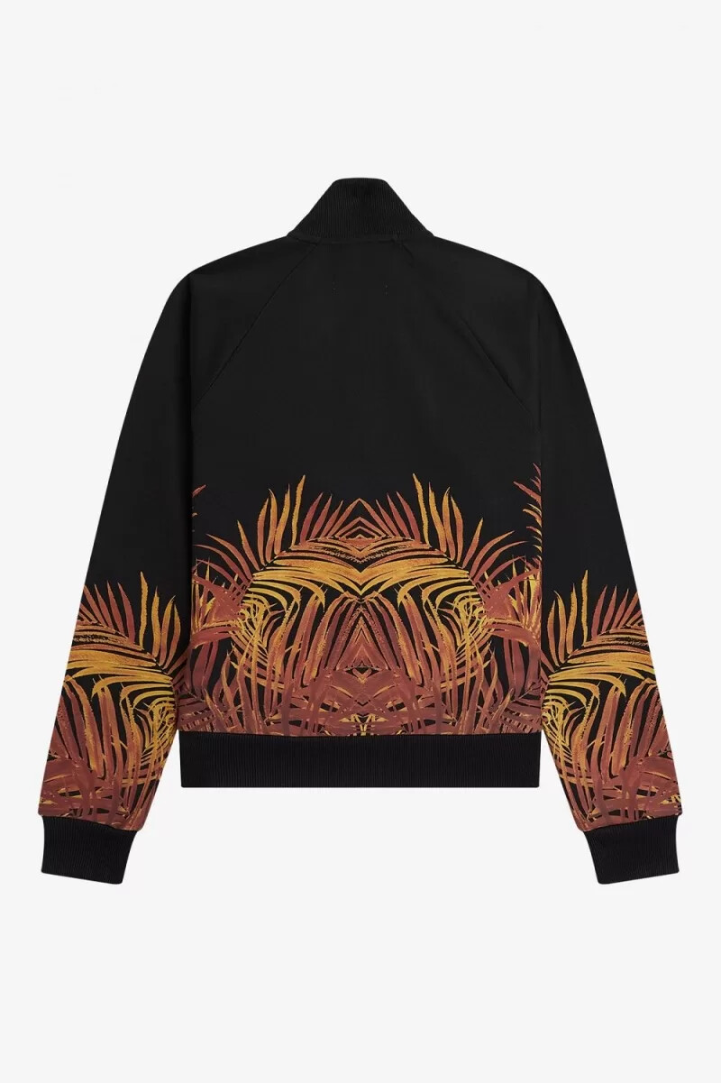 chaqueta deportiva con estampado de palmeras de fred perry para mujer color negro