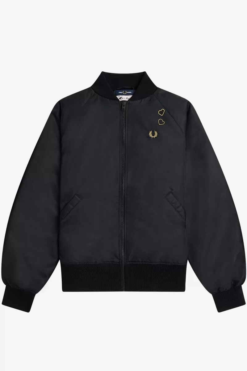 chaqueta bomber bordada fred perry para mujer color negro