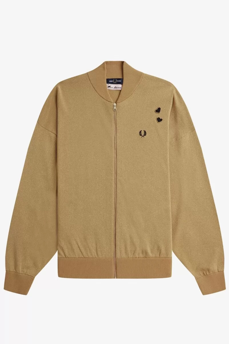 chaqueta bomber de punto metalizado fred perry para mujer color dorado 1964