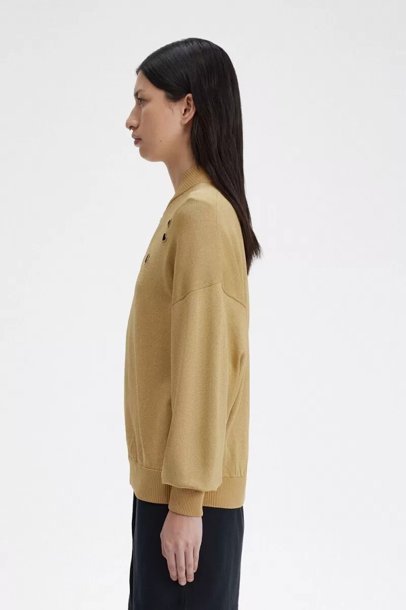 chaqueta bomber de punto metalizado fred perry para mujer color dorado 1964