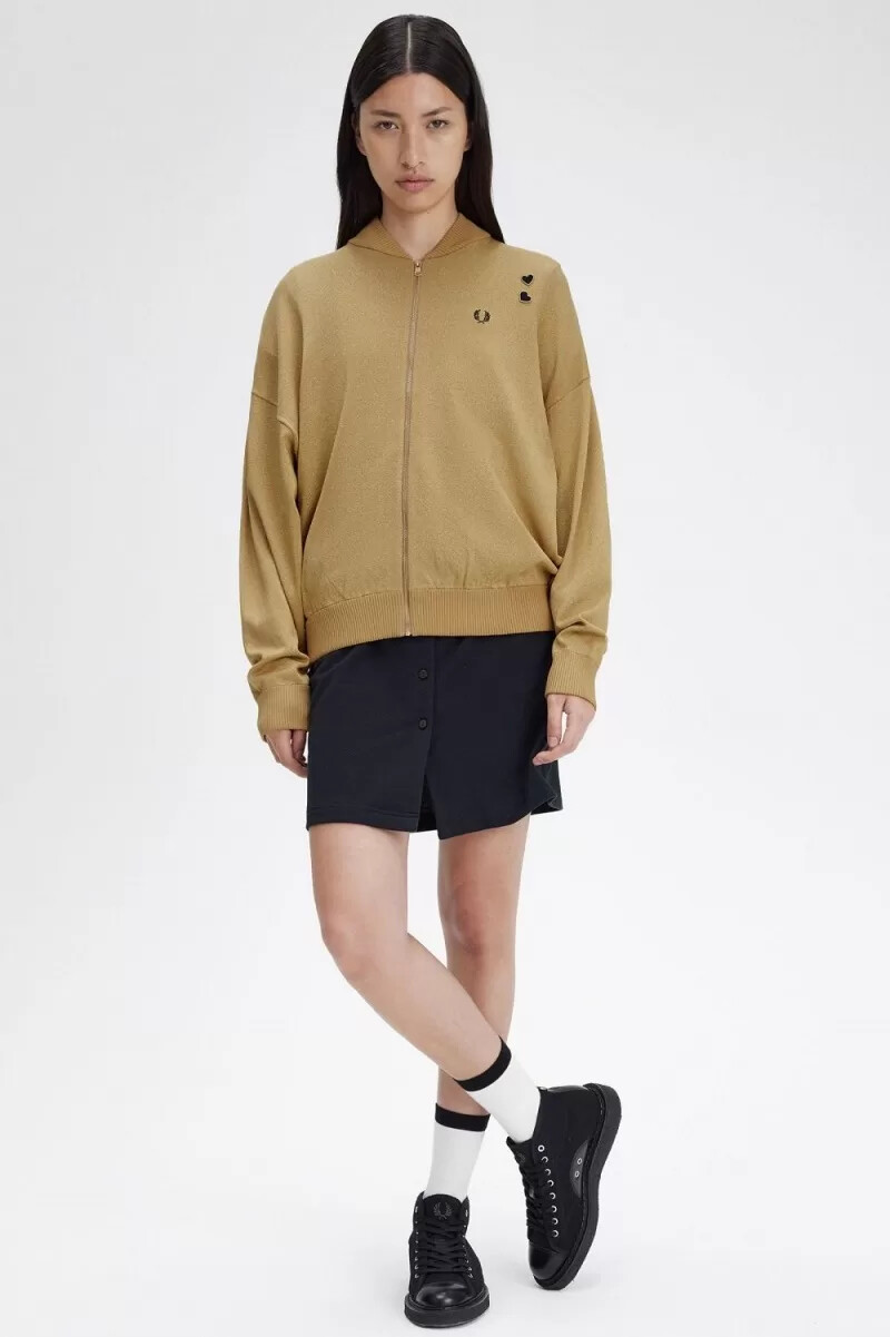 chaqueta bomber de punto metalizado fred perry para mujer color dorado 1964