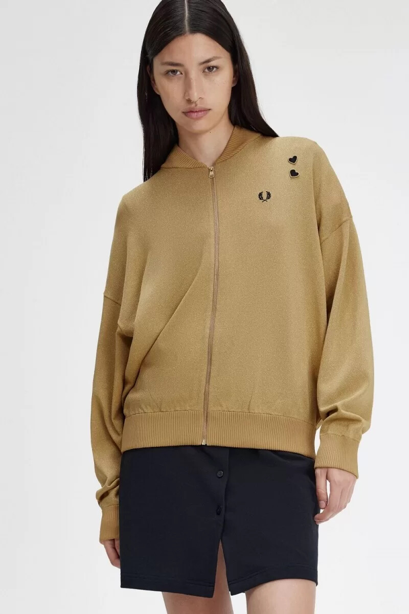chaqueta bomber de punto metalizado fred perry para mujer color dorado 1964