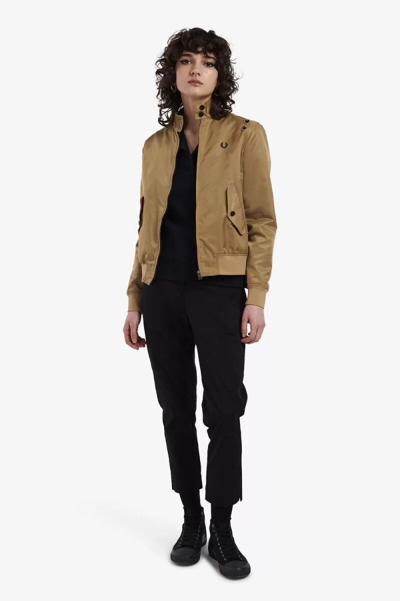 chaquetas fred perry con forro estampado y cremallera para mujer color verde