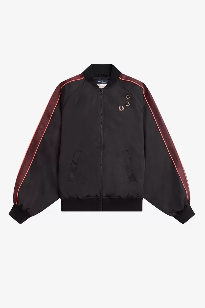 chaqueta bomber con forro estampado de fred perry para mujer color negro