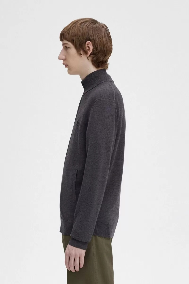 cárdigan clásico con cremallera para hombre de fred perry gris oscuro jaspeado