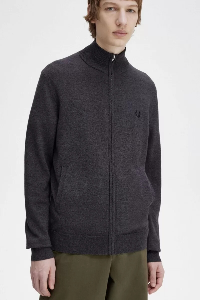 cárdigan clásico con cremallera para hombre de fred perry gris oscuro jaspeado