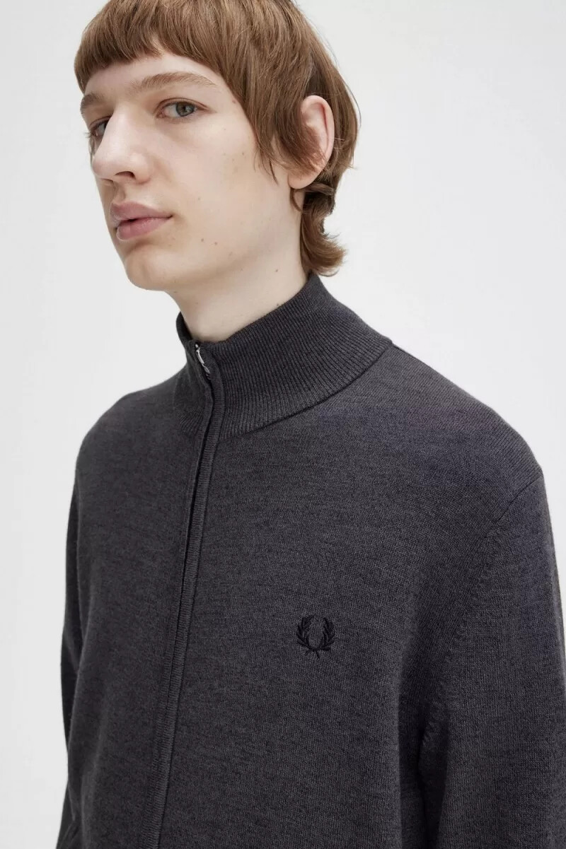cárdigan clásico con cremallera para hombre de fred perry gris oscuro jaspeado