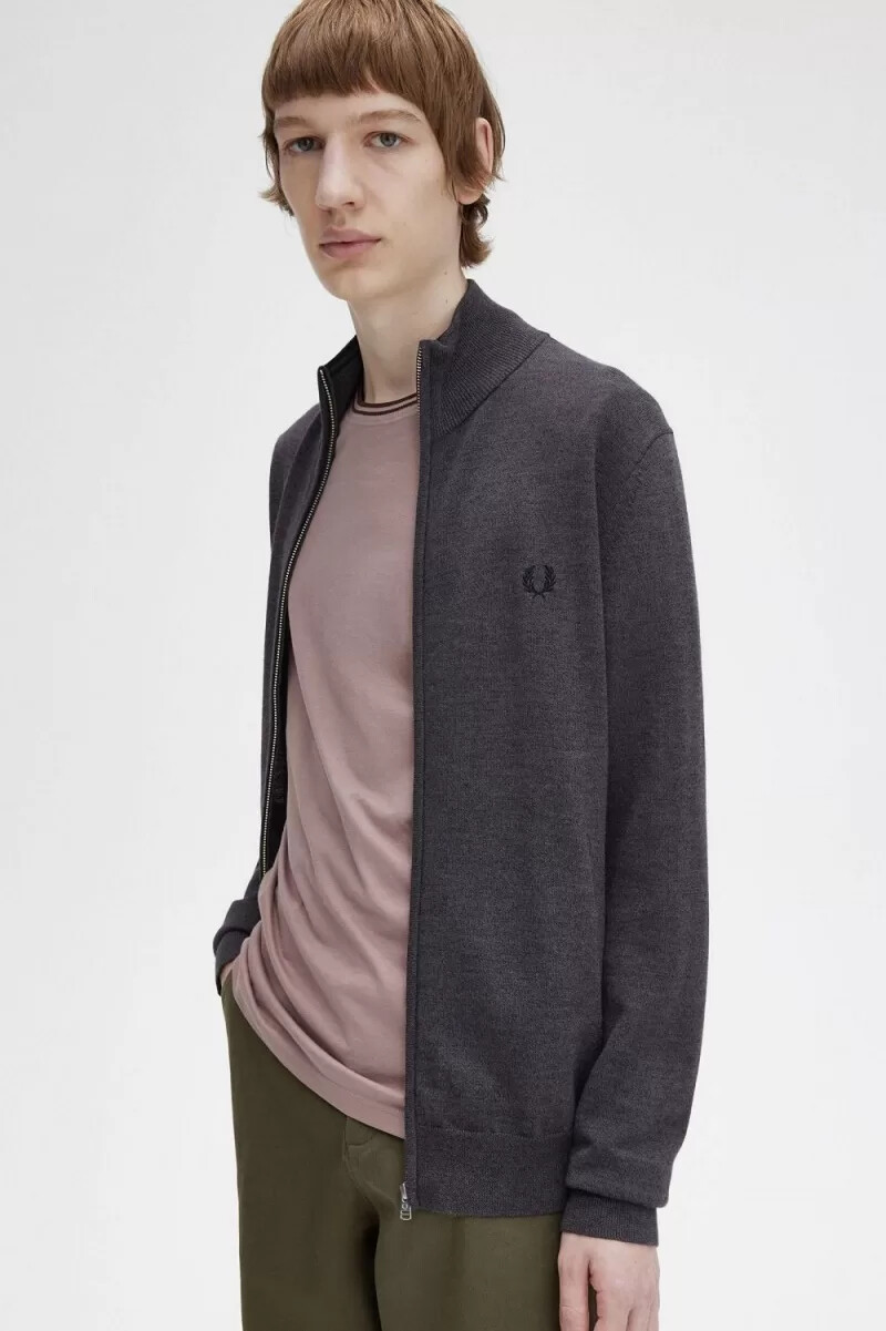 cárdigan clásico con cremallera para hombre de fred perry gris oscuro jaspeado