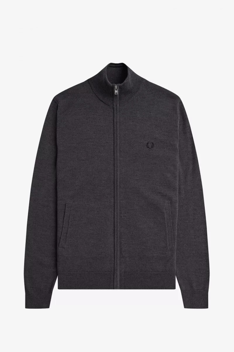 cárdigan clásico con cremallera para hombre de fred perry gris oscuro jaspeado