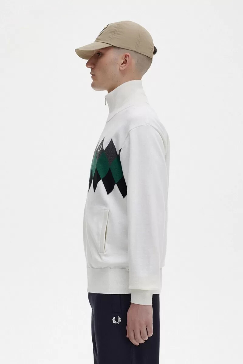 cárdigan fred perry diamond intarsia para hombre blanco nieve
