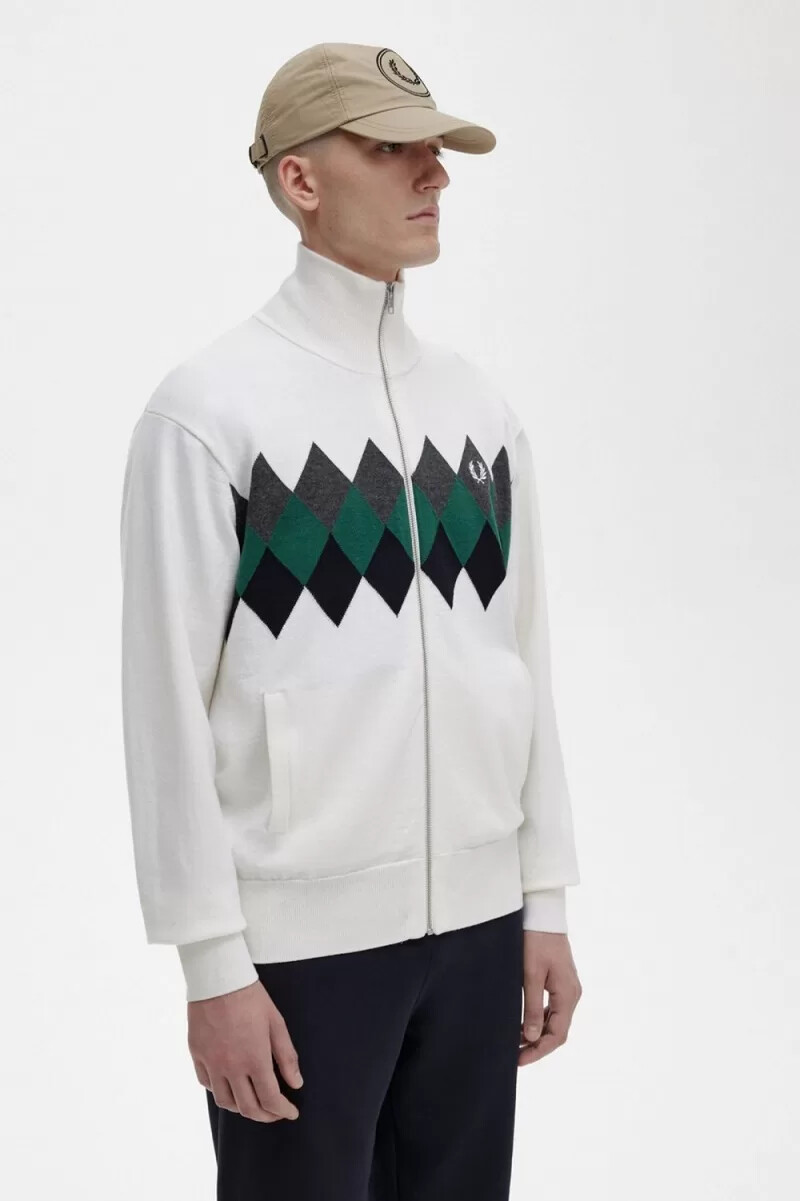 cárdigan fred perry diamond intarsia para hombre blanco nieve