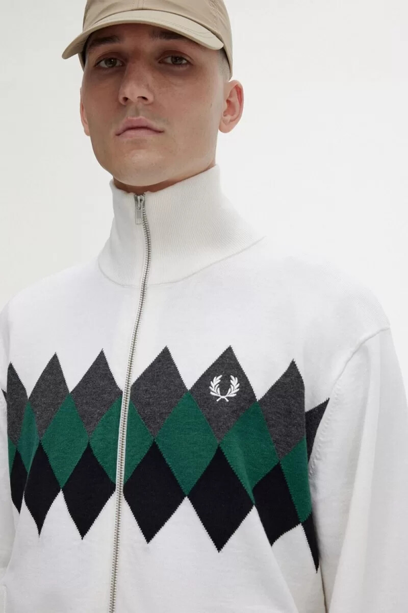 cárdigan fred perry diamond intarsia para hombre blanco nieve