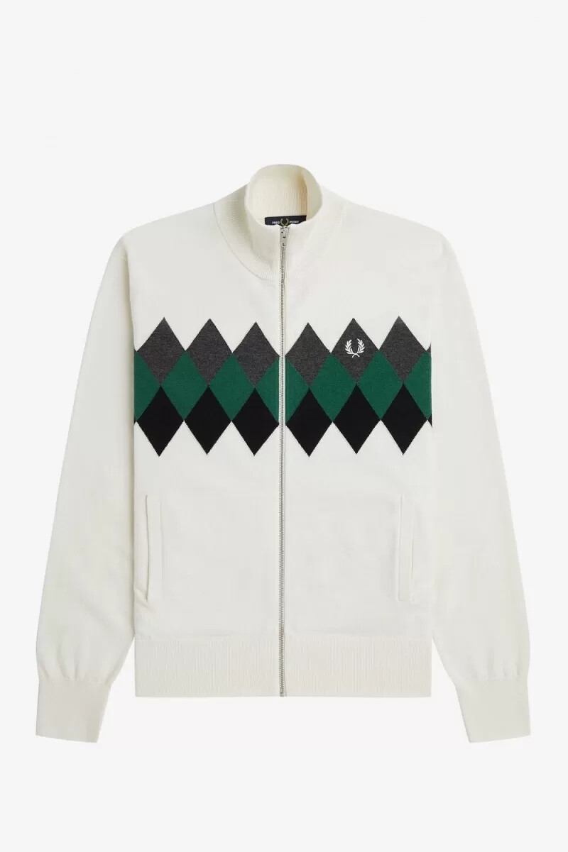 cárdigan fred perry diamond intarsia para hombre blanco nieve