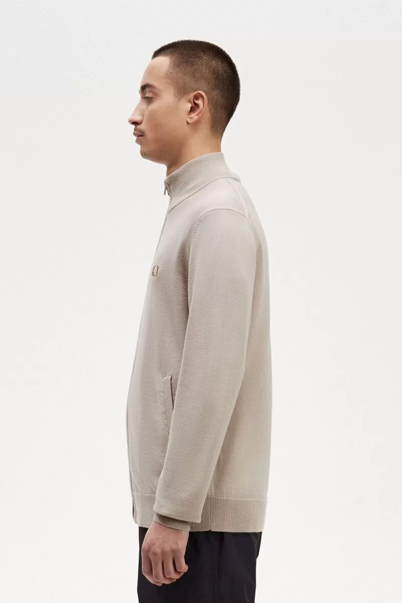 cárdigan fred perry zip through para hombre en color avena oscuro