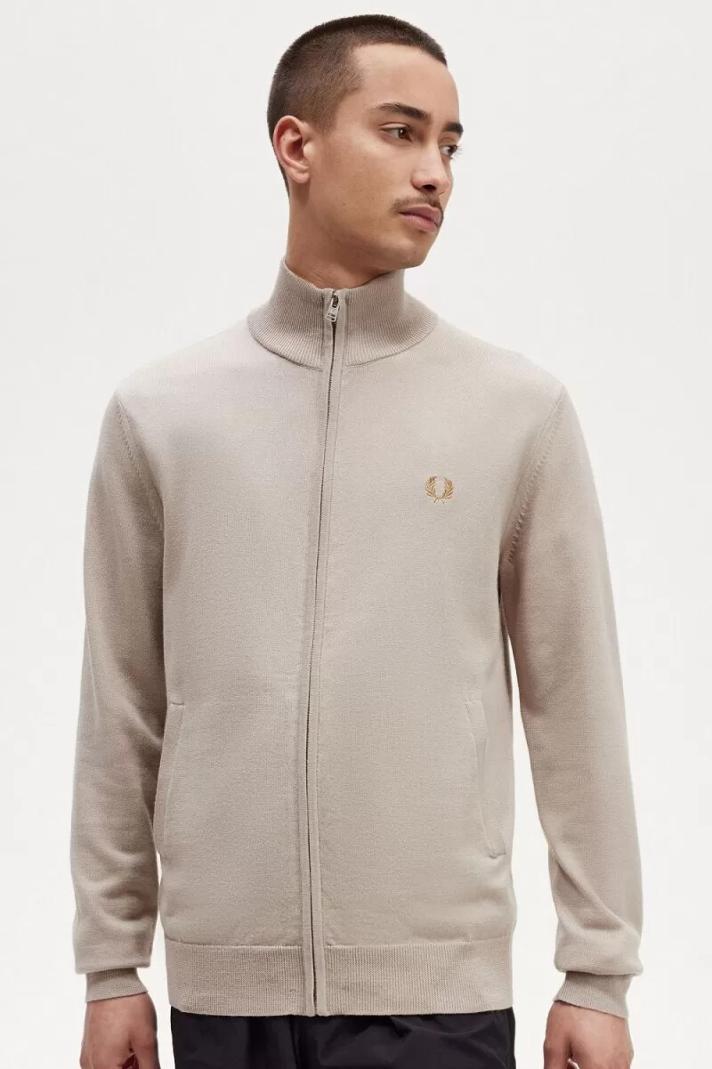 cárdigan fred perry zip through para hombre en color avena oscuro