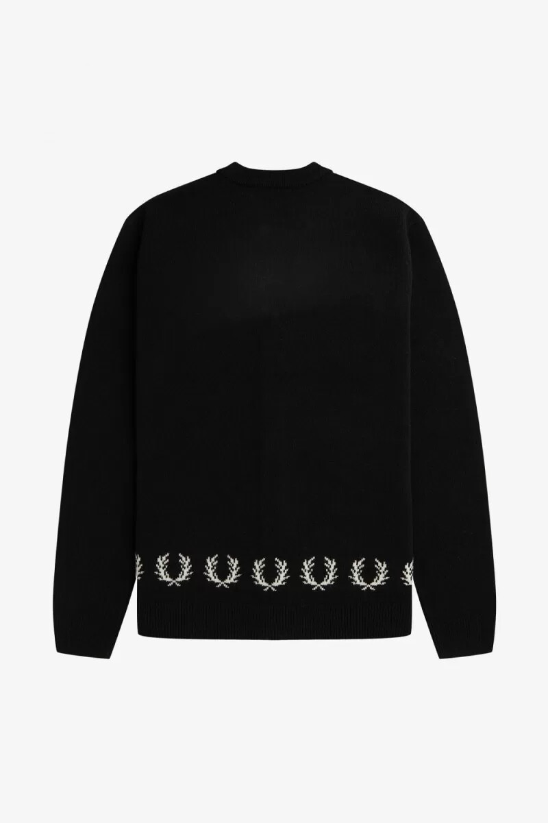 cárdigan negro con ribete de corona de laurel de fred perry para hombre