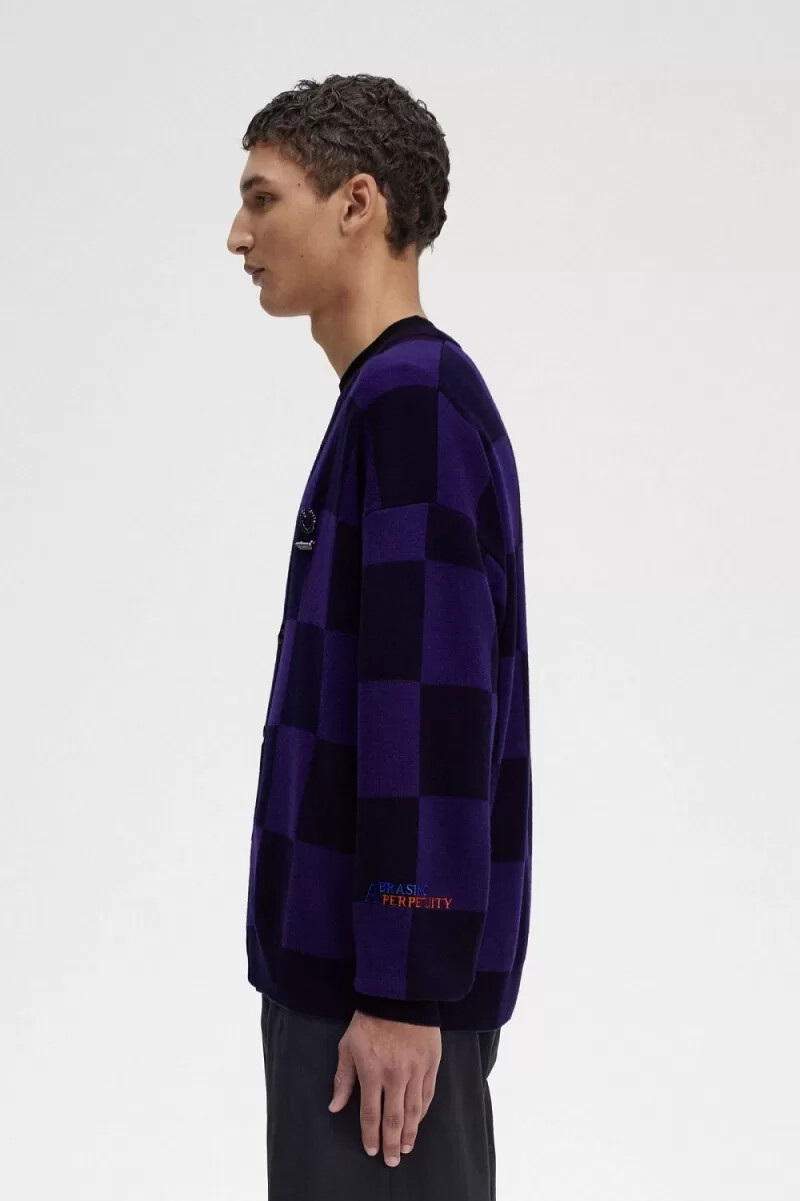 cárdigan de cuadros de fred perry para hombre azul marino