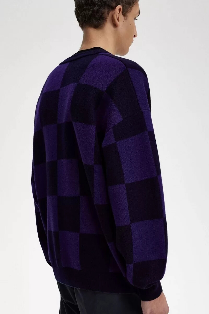 cárdigan de cuadros de fred perry para hombre azul marino