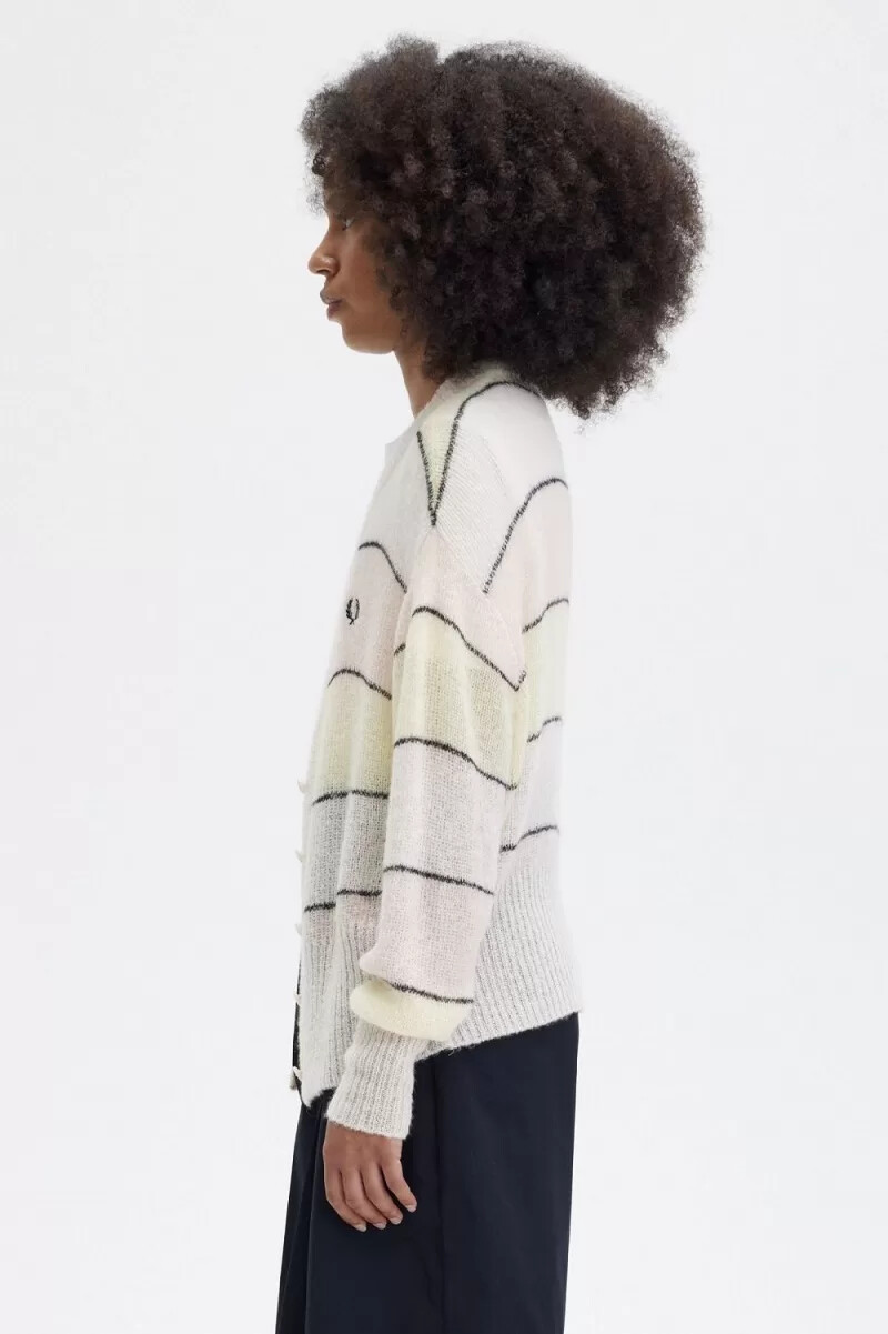 cárdigan de punto abierto a rayas fred perry para mujer en tono melocotón sedoso