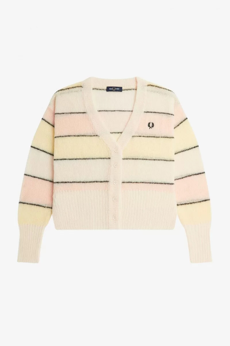 cárdigan de punto abierto a rayas fred perry para mujer en tono melocotón sedoso