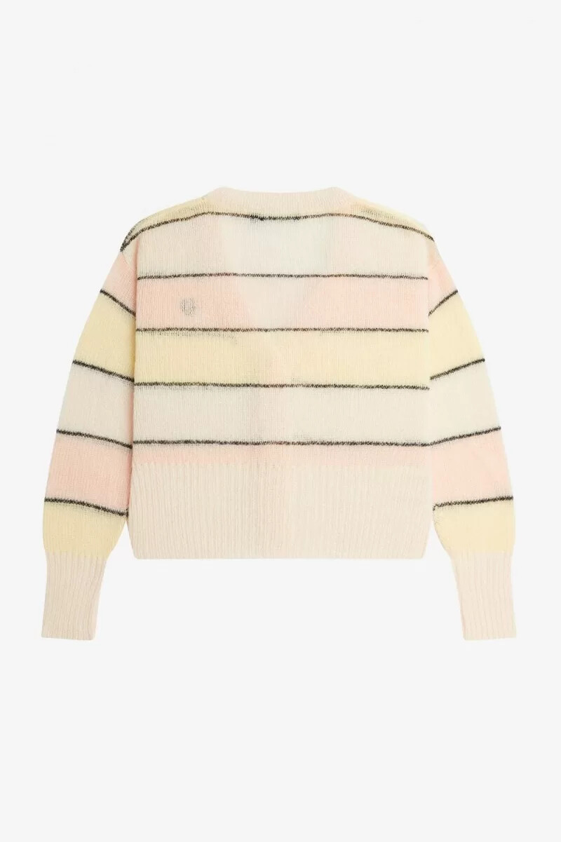 cárdigan de punto abierto a rayas fred perry para mujer en tono melocotón sedoso