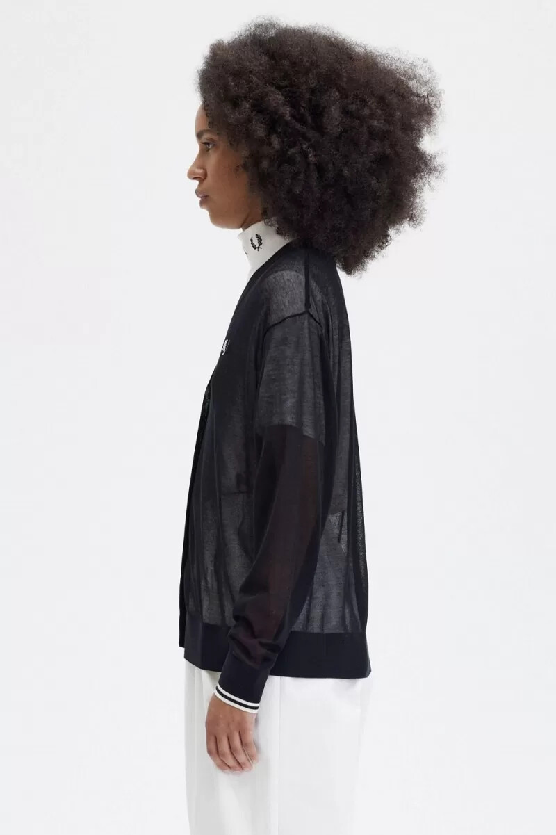 cárdigan fred perry sheer con cuello en v para mujer color negro