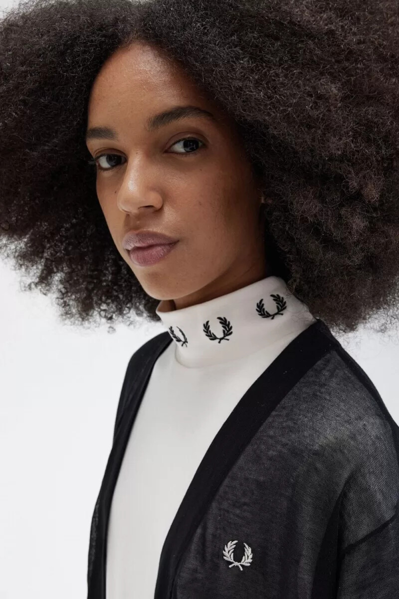 cárdigan fred perry sheer con cuello en v para mujer color negro