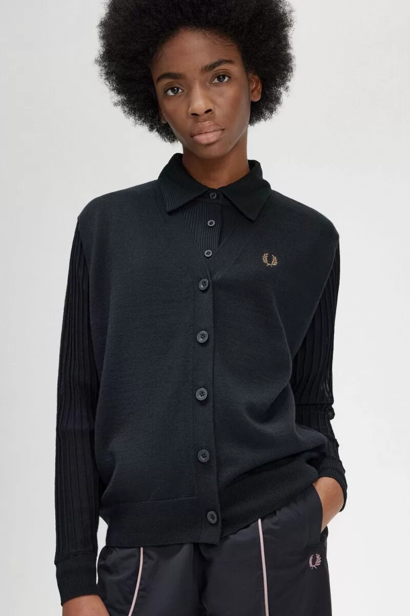 cárdigan fred perry con mangas transparentes para mujer color negro
