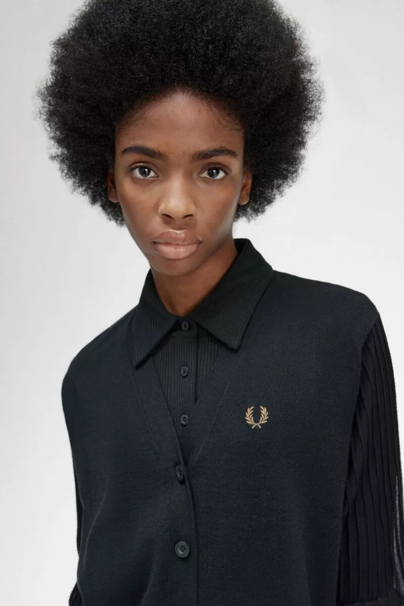 cárdigan fred perry con mangas transparentes para mujer color negro