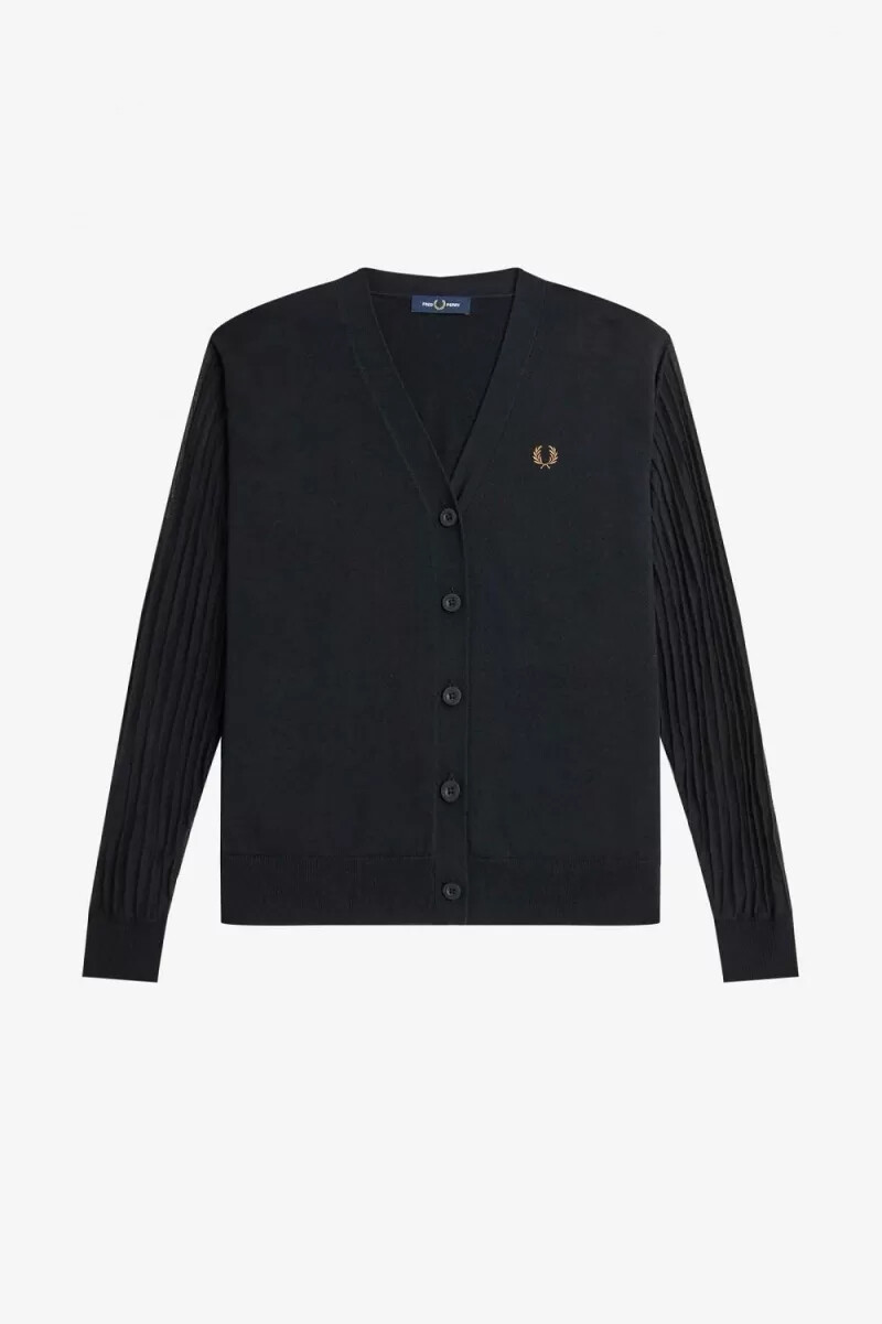 cárdigan fred perry con mangas transparentes para mujer color negro