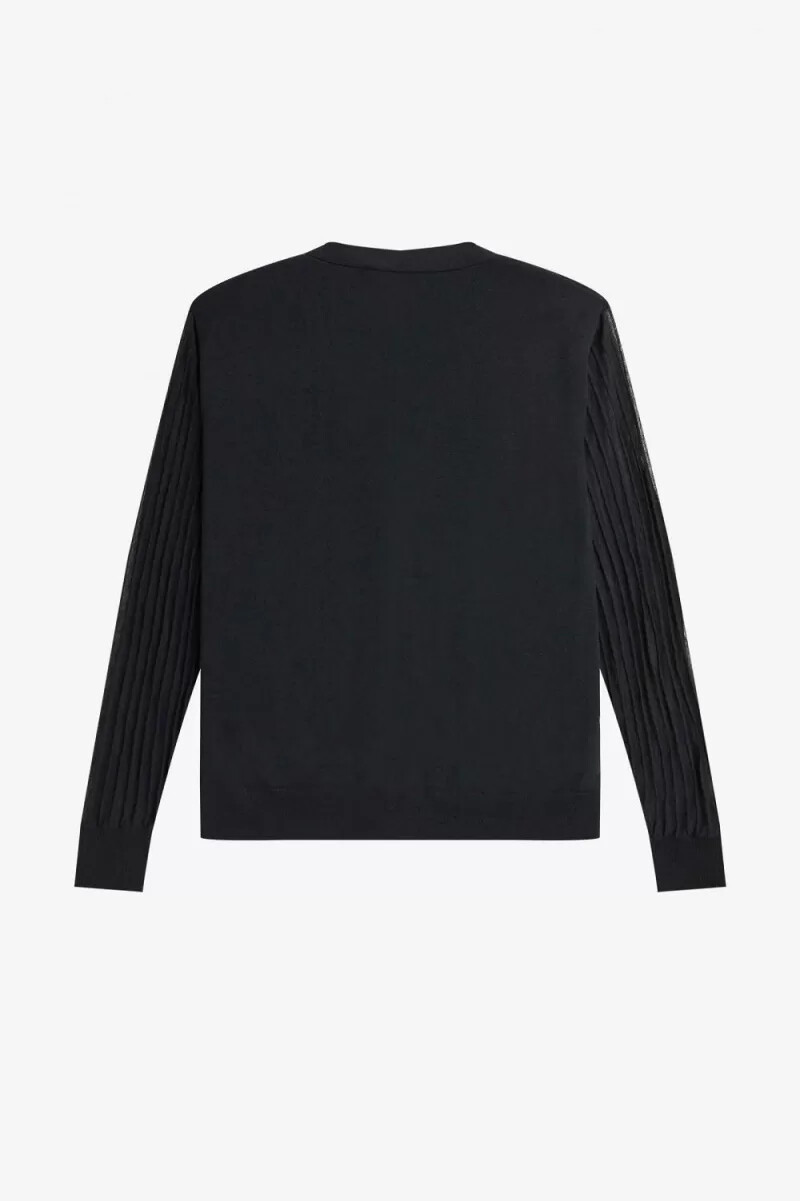 cárdigan fred perry con mangas transparentes para mujer color negro