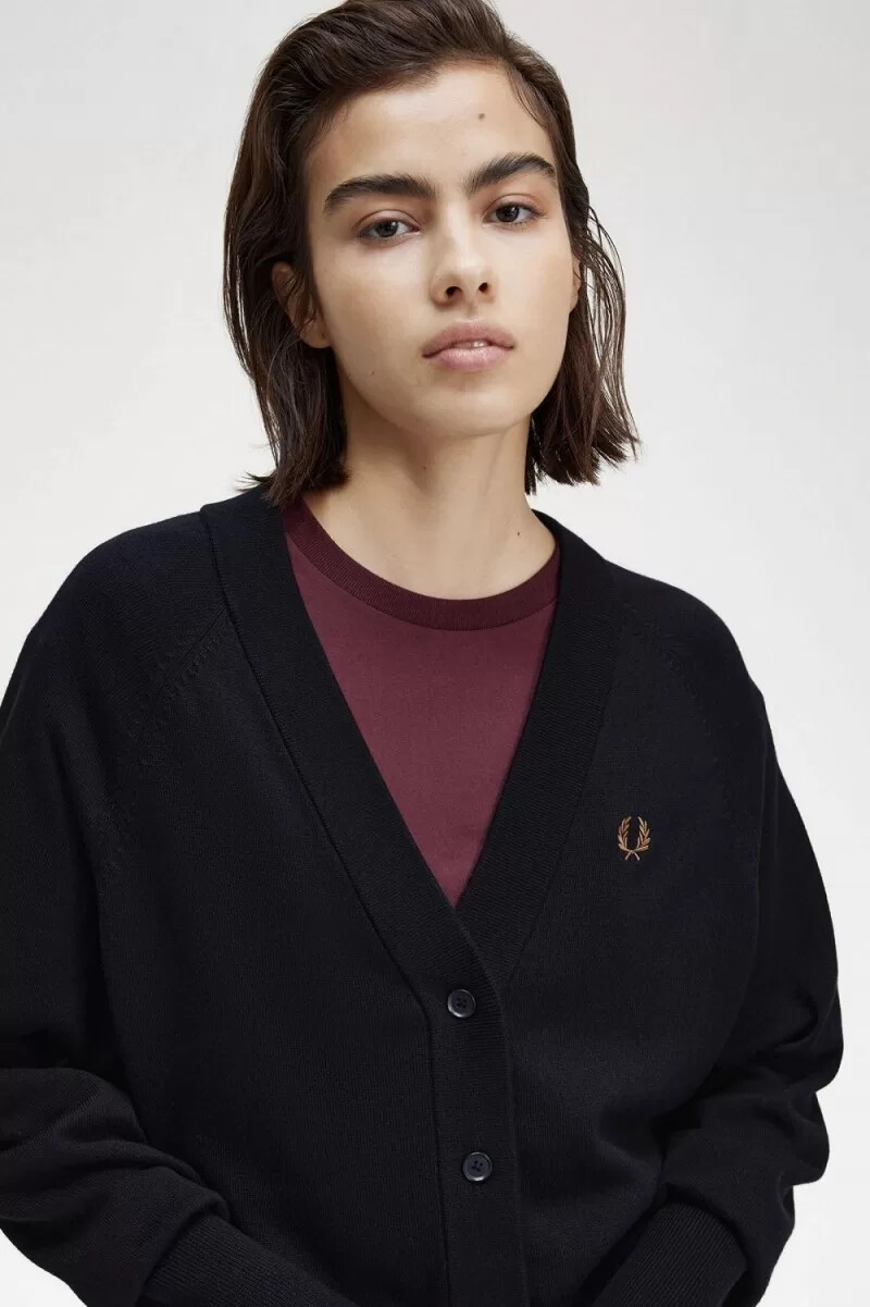 cárdigan fred perry con cuello en v para mujer color azul marino