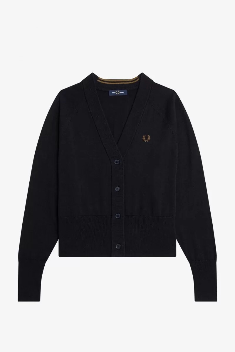 cárdigan fred perry con cuello en v para mujer color azul marino