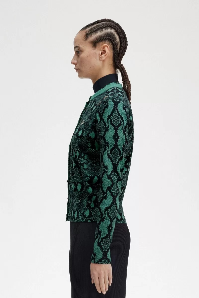 cárdigan fred perry con estampado de serpiente para mujer en color menta intenso