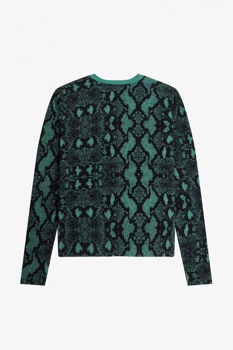 cárdigan fred perry con estampado de serpiente para mujer en color menta intenso