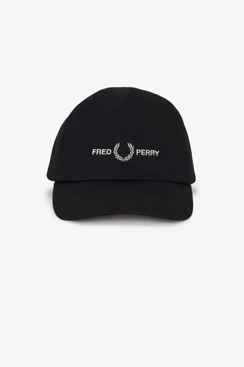 gorras de sarga con estampado gráfico de fred perry para hombre color negro y gris cálido